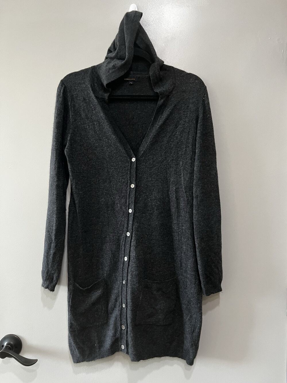BCBGMAXAZRIA women's hoodie Long cardigan wool Angora black lightweight M/L